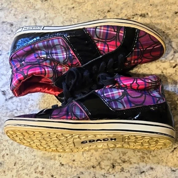 Coach Finch High Top Pink Plaid Sneaker - Picture 7 of 12